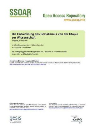 Die Entwicklung des Sozialismus von der Utopie zur Wissenschaft