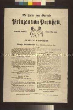 Satirisches Flugblatt: Nu jrade een Hurrah für den Prinzen von Preußen (Aujust Buddelmeyer); undatiert