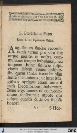 S. Coelestinus Papa Epist. I. ad Episcopos Galliae.