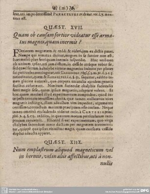 QUAEST. XVII. Quam ob causam fortior videatur esse armatus magnes, quam inermis?