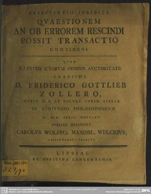 Exercitatio Iuridica Quaestionem An Ob Errorem Rescindi Possit Transactio Continens