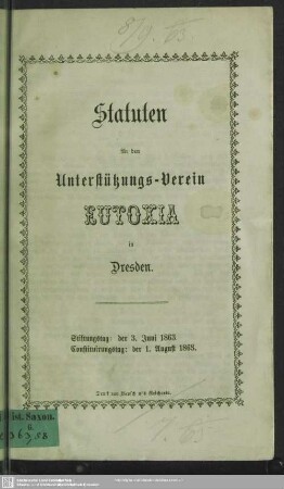 Statuten für den Unterstützungs-Verein Eutoxia in Dresden