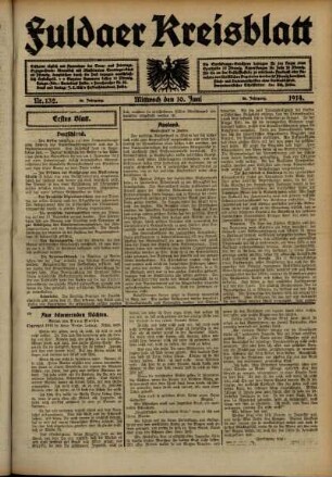 Erste Ausgabe vom Mittwoch, den 10. Juni 1914.