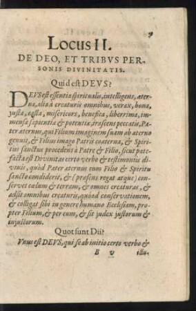 Locus II. De Deo, Et Tribus Personis Divinitatis.