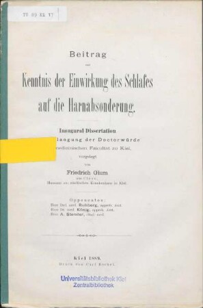 Beitrag zur Kenntnis der Einwirkung des Schlafes auf die Harnabsonderung