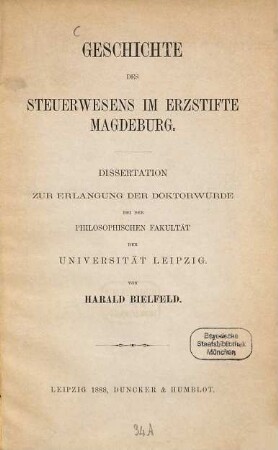 Geschichte des Steuerwesens im Erzstifte Magdeburg