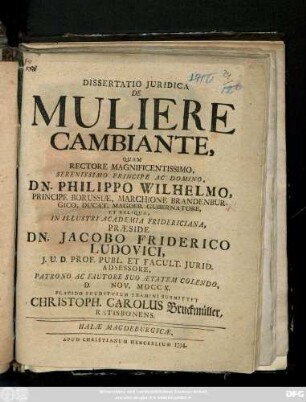 Dissertatio Juridica De Muliere Cambiante