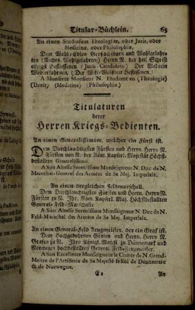 Titulaturen derer Herren Kriegs-Bedienten.