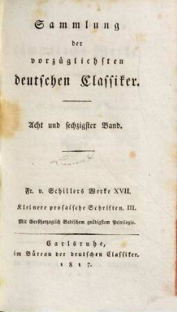 F. v. Schillers sämmtliche Werke, 17. Kleinere prosaische Schriften, 3. Theil