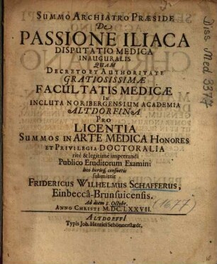 De Passione Iliaca Disputatio Medica Inauguralis