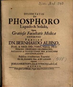 Dissertatio De Phosphoro Liquido & Solido
