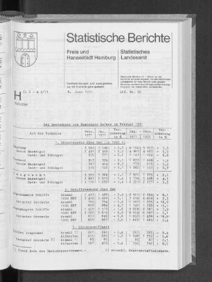 Der Seeverkehr des Hamburger Hafens im Februar 1971 : Lfd. Nr. 20