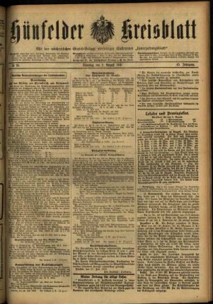 Ausgabe vom Samstag, den 02. August 1919.