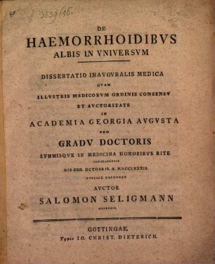 De haemorrhoidibus albis in universum : dissertatio inauguralis medica