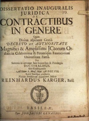 Diss. inaug. iur. de contractibus in genere