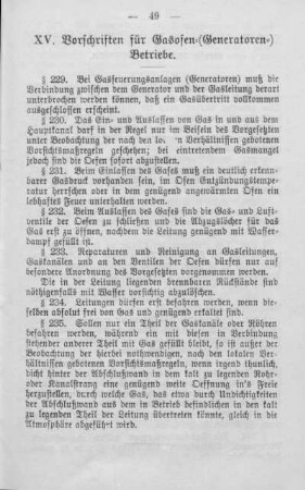 XV. Vorschriften für Gasofen- (Generatoren-) Betriebe (§§ 229 bis 235 einschl.)