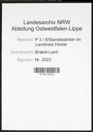 Sterberegister Standesamt Brakel-Land