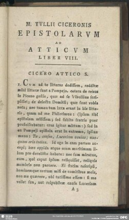 Epistolarum Ad Atticum Liber VIII