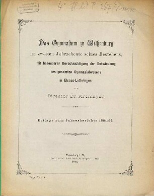 Jahresbericht : über das Schuljahr .... 1891/92