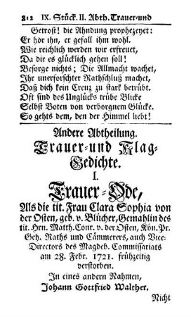 Andere Abtheilung. Trauer- und Klag-Gedichte.