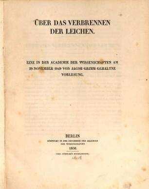 Ueber das Verbrennen der Leichen : Vorlesung