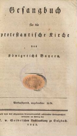 Gesangbuch für die protestantische Kirche des Königreichs Bayern