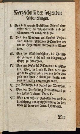 Verzeichniß der folgenden Abhandlungen.