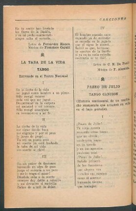 Paseo de Julio : Tango canción
