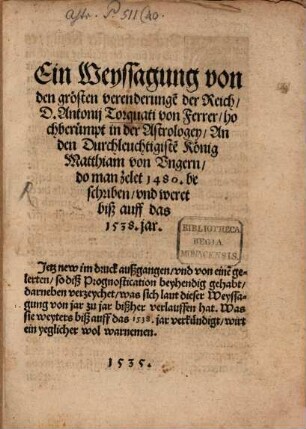 Ein Weyssagung von den größen Verenderungen der Reich