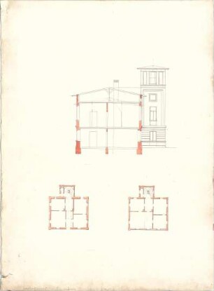 Reiffenstuel, Michael; Landhaus - Grundrisse, Teilansicht, Schnitt