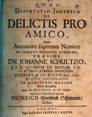 Disputatio Juridica De Delictis Pro Amico
