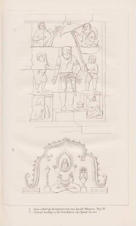 Bas-relief de regterwand van Tjandi Plasican. Zittend beeldje in de vestibules van Tjandi Sewoe