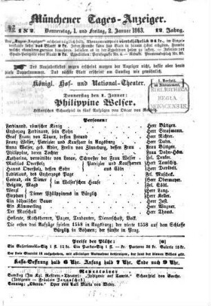 Münchener Tages-Anzeiger : altes Fremdenblatt. 1863,1/4 = Jg. 12