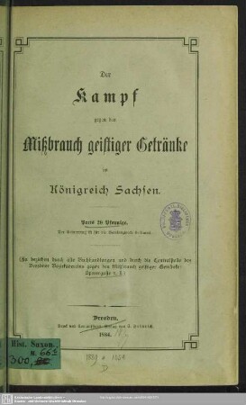 Der Kampf gegen den Mißbrauch geistiger Getränke im Königreich Sachsen