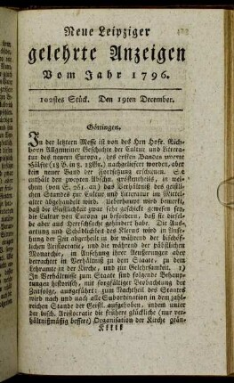 102stes Stück. Den 19ten December.