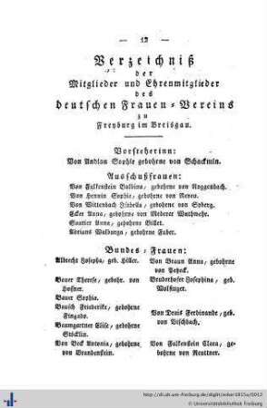 Verzeichnis der Mitglieder und Ehrenmitglieder des deutschen Frauen-Vereins.