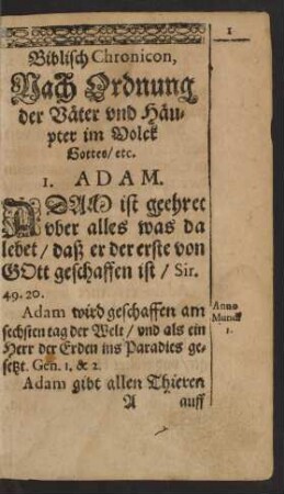 Biblisch Chronicon, Nach Ordnung der Väter und Häupter im Volck Gottes/ etc.