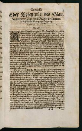 "Confessio oder Bekenntnis des Glaubens ettlicher Fürsten und Städte [...]"