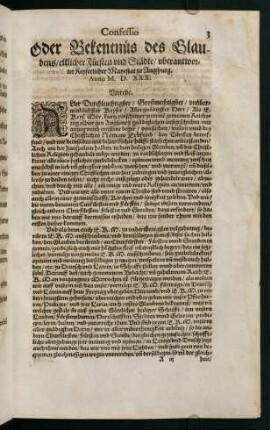 "Confessio oder Bekenntnis des Glaubens ettlicher Fürsten und Städte [...]"
