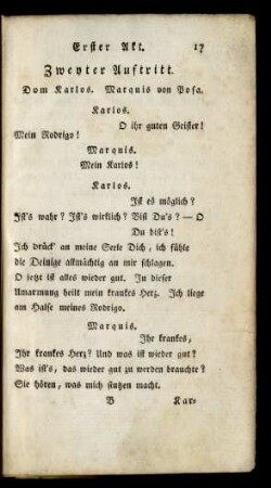 Zweyter Auftritt. Dom Karlos. Marquis von Posa