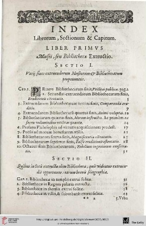 Index Librorum, Sectionum & Capitum