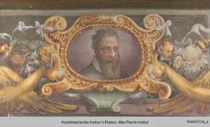 Innendekoration : Medaillons mit Porträts von Perin del Vaga, Giulio Romano, Rosso Fiorentino und Francesco Salviati