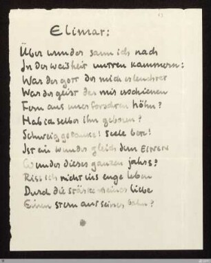 [Der Stern des Bundes] - [Handschrift] - Elimar (Über wunder sann ich nach) - StGA-George I,0805 : [SW VIII: keine Sigle]; [SW VIII, S. 70/141]