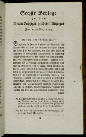 Sechste Beylage zu den Neuen Leipziger gelehrten Anzeigen. Zum 15ten März 1795.