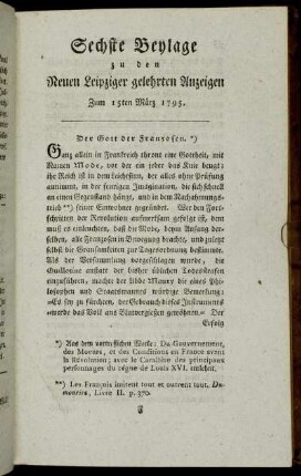 Sechste Beylage zu den Neuen Leipziger gelehrten Anzeigen. Zum 15ten März 1795.