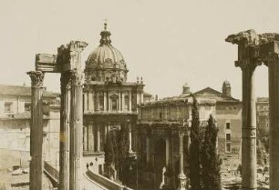 Rom. Forum Romanum. Blick zur Kirche Santi Luca e Martina. Rechts davon der Ehrenbogen für Septimius Severus