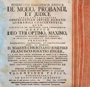 Dissertatio Inauguralis Juridica De Modo, Probandi, Et Judice Circa Controversias Observantiam Imperii Romano-Germanici Concernentes