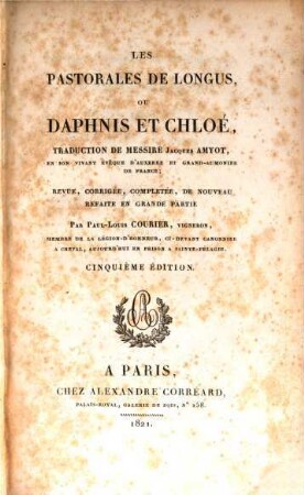 Les pastorales de Longus, ou Daphnis et Chloé
