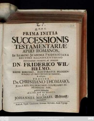 Prima Initia Successionis Testamentariæ Apud Romanos