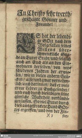 In Christo sehr werthgeschätzte Gönner und Freunde!
